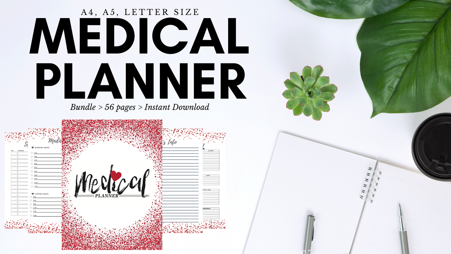 Copy of Medical Planner / Medical Printables / Healthcare Planner / Doctor Visits / Medication Tracker & More (Red))