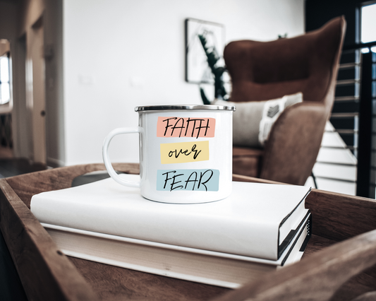 Faith OVER Fear Camping Coffee Mug w/lid