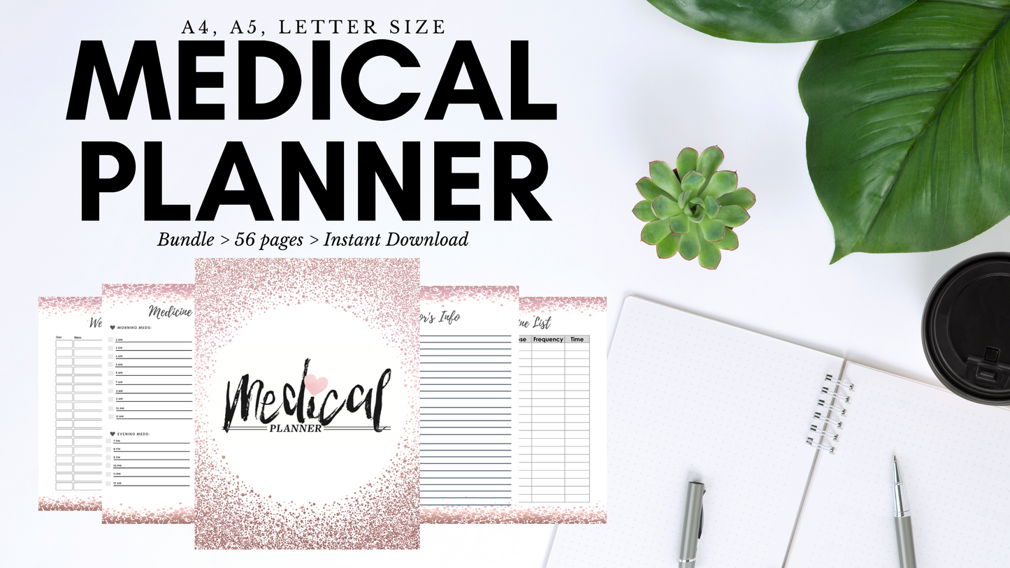 Medical Planner / Medical Printables / Healthcare Planner / Doctor Visits / Medication Tracker & More (Pink)