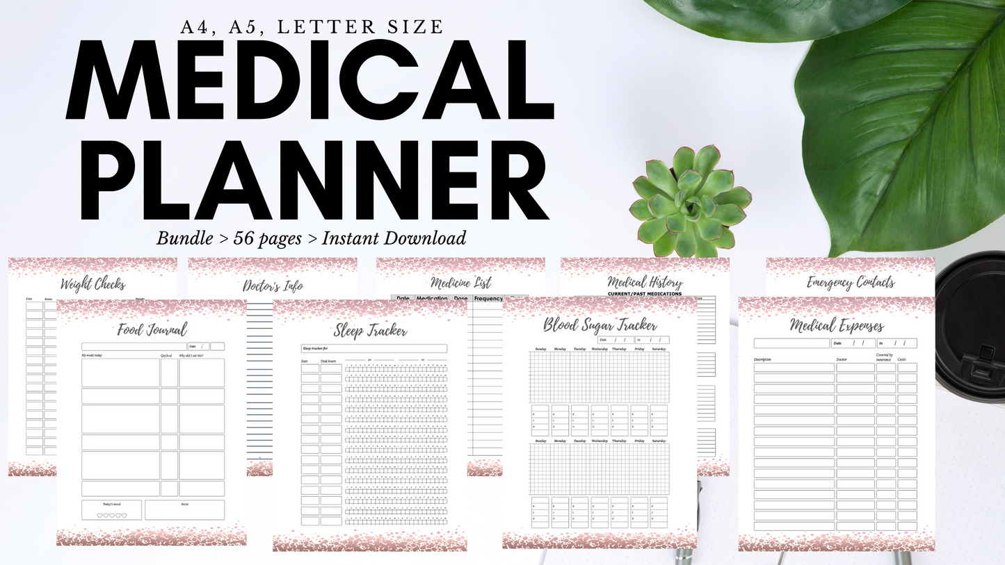 Medical Planner / Medical Printables / Healthcare Planner / Doctor Visits / Medication Tracker & More (Pink)