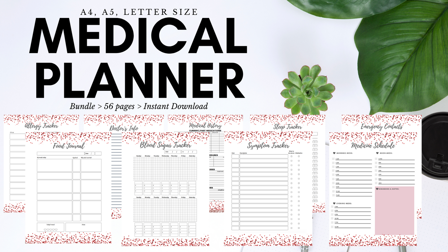 Copy of Medical Planner / Medical Printables / Healthcare Planner / Doctor Visits / Medication Tracker & More (Red))